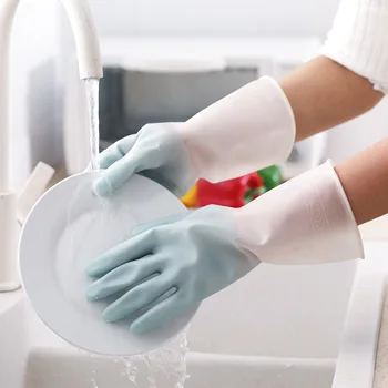 المنزلية الاطباق قفازات المرأة غسل الملابس للماء قفازات مطاطية رقيقة المنزلية فرشاة وعاء قفازات مطاط #2723