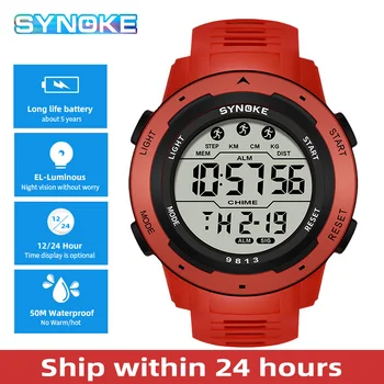 ترقية رياضة رجال الأحمر الساعات المرأة LED Digital Watch 50M للماء الإلكترونية على مدار الساعة ساعة اليد Masculino دروبشيبينغ