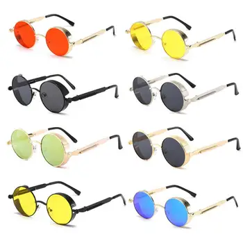 جولة المعادن النظارات الشمسية Steampunk الرجال المرأة أزياء النظارات العلامة التجارية مصمم خمر الرجعية النظارات الشمسية UV400