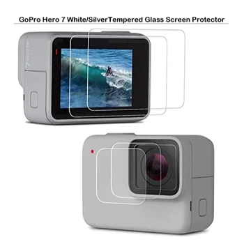 خفف من الزجاج حامي For GoPro Hero 7 أبيض/فضي الكاميرا العدسة الأمامية LCD Dsiaply شاشة السينما واقية الحرس