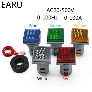 سكوير LED الرقمية الفولتميتر التيار الكهربائي Hertz متر AC20-500V أضواء إشارة الجهد التردد الحالي متر التحرير والسرد المؤشر اختبار