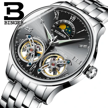 سويسرا بنجير الأصلي الرجال التلقائي على مدار الساعة الذاتي الرياح أزياء ساعة اليد الميكانيكية مزدوجة توربيون الساعات 8606