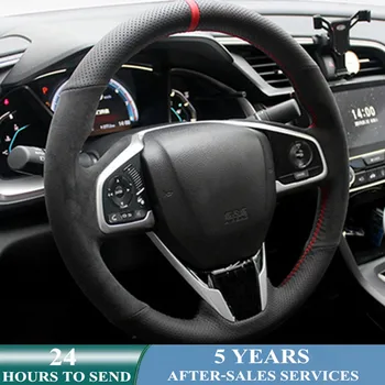 سيارة مخصصة تغطية عجلة القيادة وعدم الانزلاق من جلد الغزال الأسود جديلة هوندا سيفيك 10 2016-2021 CRV CR-V 2017-2021 الوضوح 2016-2021