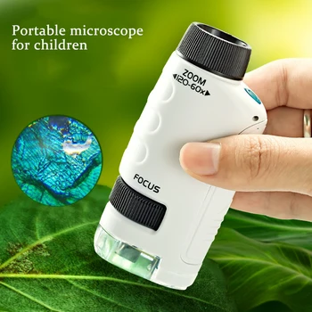 طفل تجربة علمية جيب مجهر لعبة كيت 60-120x التعليمية البسيطة المحمولة المجهر مع الضوء لعب الأطفال هدية