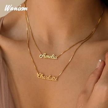 مخصص طبقة مزدوجة اسم قلادات للفتيات النساء شخصية الفولاذ المقاوم للصدأ مربع الذهب الرسالة سلسلة قلادة لوحة المجوهرات