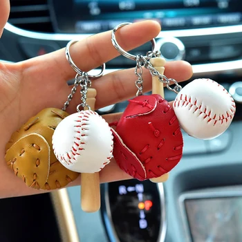 ميني ثلاث قطع قفاز البيسبول الخفافيش خشبية المفاتيح السيارات الرياضية سلسلة مفتاح المفتاح الدائري هدية الرجل المرأة الرجال هدية
